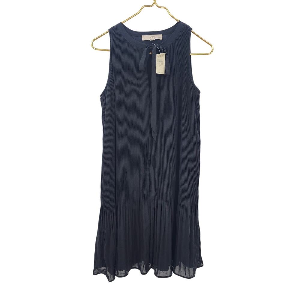 New NWT Ann Taylor Loft Sleeveless Flowy Black Pleated Dress Casual Small Petite